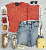 BENJI HIGH RISE RAW HEM DENIM SHORTS