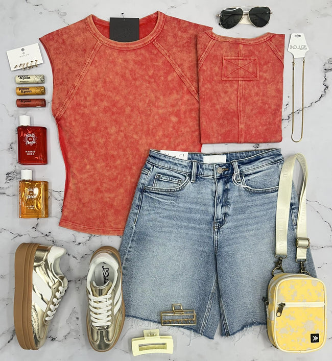 BENJI HIGH RISE RAW HEM DENIM SHORTS