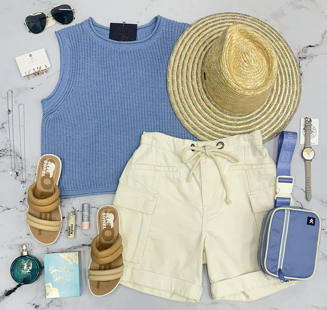 PHOEBE CARGO CREAM DRAWSTRING SHORTS