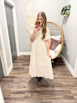 THE INDY IVORY LIPSTICK RED FLORAL DOTTED DRESS