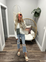 HENLEY OLIVE COLORBLOCK LONG SLEEVE TOP