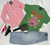 TAYA PINK CHECKERED MESH LONG SLEEVE TEE