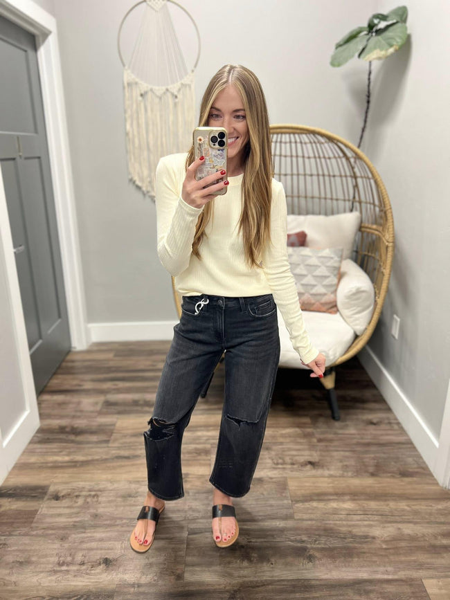 AMELIA CREAM LONG SLEEVE RIBBED TOP