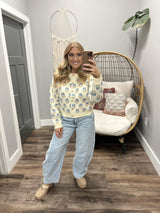 JESSICA CREAM FLORAL BUTTON FRONT CARDIGAN TOP