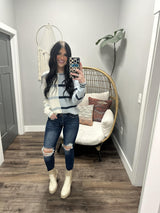 TANDI BLUE CONTRAST STRIPE SWEATER TOP