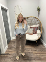ANDREA DUSTY BLUE STRIPE CARDIGAN TOP