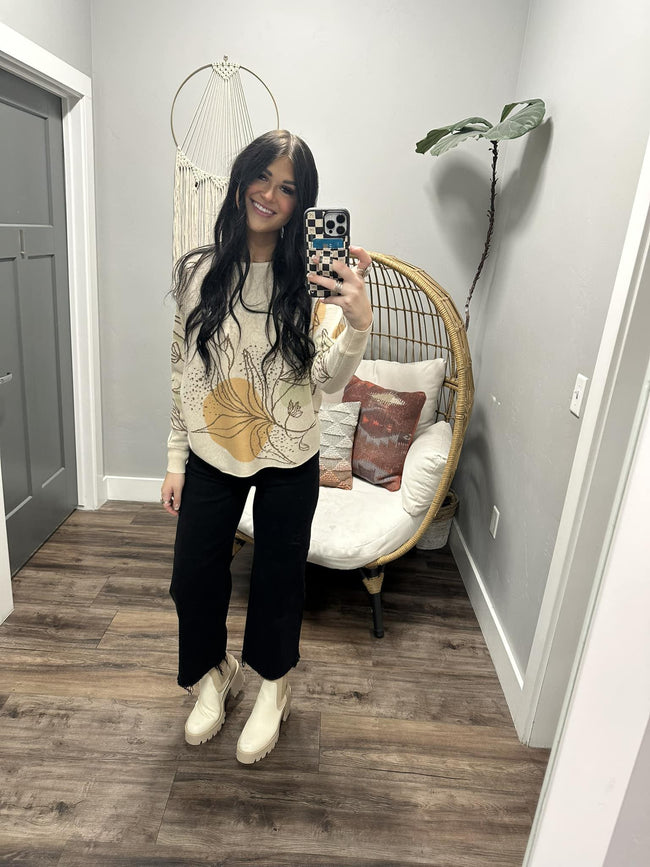 CHRISSI TAUPE FLORAL SWEATER TOP