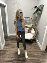 DENIM BLUE RIBBED SHORT SLEEVE TEE