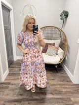 KELLIE LAVENDER AND PINK FLORAL MIDI DRESS