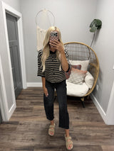 SARAH BLACK AND TAUPE STRIPE CARDIGAN TOP