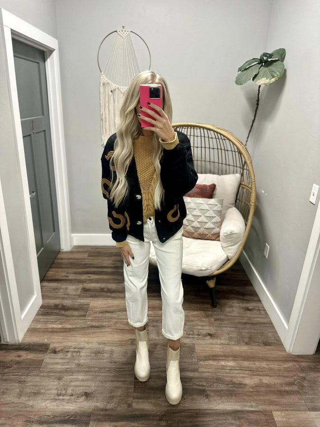 BLACK HORSESHOE BUTTON FRONT CARDIGAN TOP