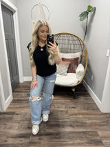 SIERRA BLACK PANEL KNIT SWEATER TOP