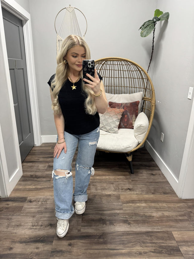 SIERRA BLACK PANEL KNIT SWEATER TOP