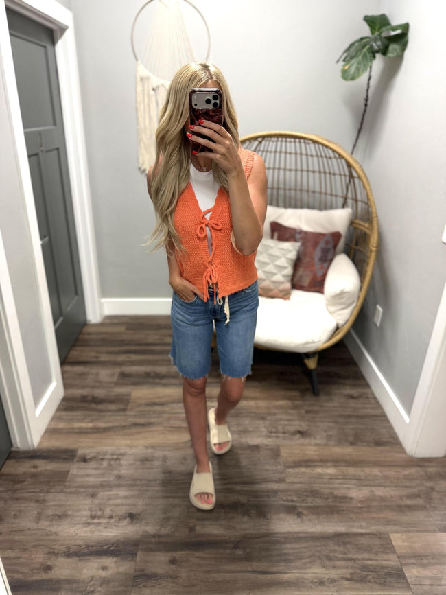 TESS PAPAYA KNIT TIE FRONT SWEATER VEST