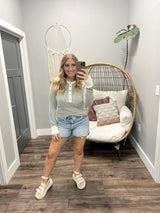 AMANDA BLACK IVORY STRIPE TEXTURE HENLEY LONG SLEEVE TOP