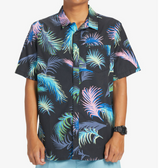MENS QUIKSILVER BLACK TROPICAL GLITCH BUTTON UP SHIRT