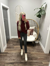 BOX OUT BURGUNDY PUFF LONG SLEEVE BLOUSE