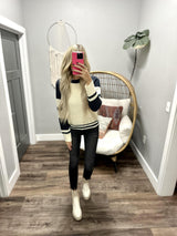 JERI CREAM AND DEEP NAVY KNIT SWEATER TOP
