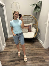 LIGHT BLUE RIBBED SHORT SLEEVE BASIC TEE