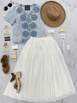 SUNNY ESCAPE WHITE EYELETE DETAIL SKIRT