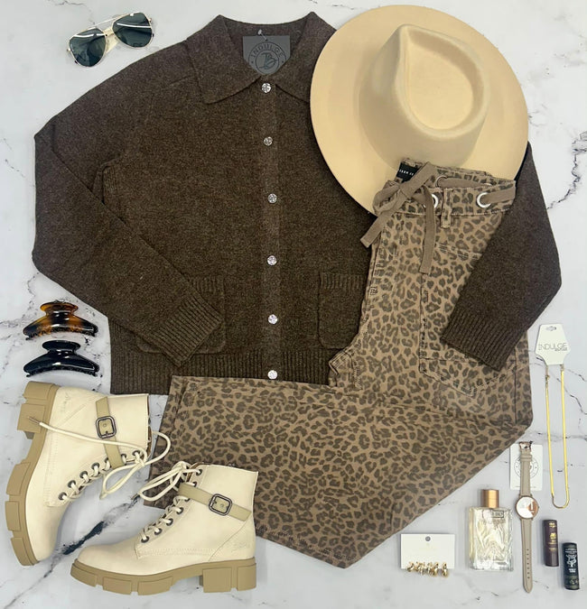 KALLIE CHOCOLATE BROWN BUTTON UP CARDIGAN TOP