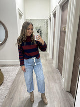 KIERA NAVY AND WINE STRIPE SWEATER