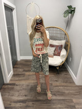 LISA LEOPARD TIE FRONT BARREL SHORTS