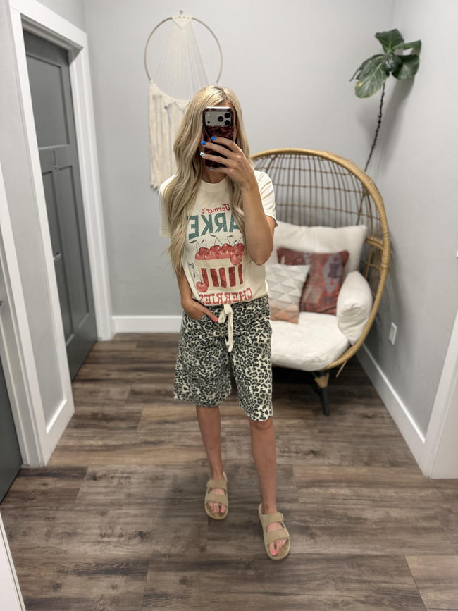 LISA LEOPARD TIE FRONT BARREL SHORTS