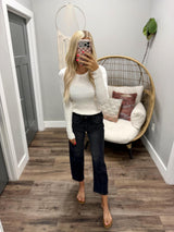 SAMI IVORY PANEL LONG SLEEVE LIGHT WEIGHT SWEATER TOP