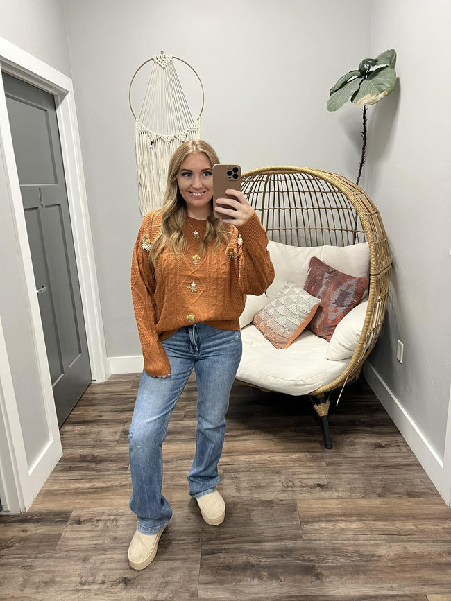 WENDY FALL HARVEST EMBROIDERED SWEATER TOP