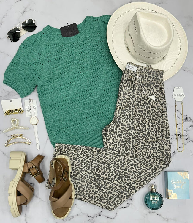 DANIKA KELLY GREEN KNIT SWEATER TOP
