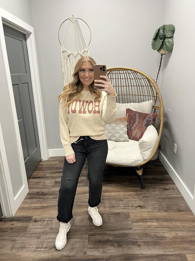 OATMEAL HOWDY KNIT SWEATER TOP