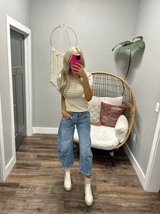 TAWNY KHAKI SHORT SLEEVE STRIPE SWEATER TOP