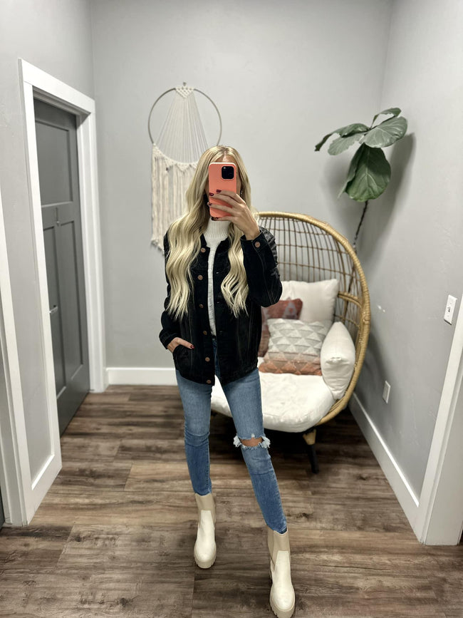 HAYLEY BLACK WASHED BOYFRIEND DENIM JACKET