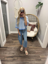 NINA COASTAL STRIPE BUTTON UP CARDIGAN TOP