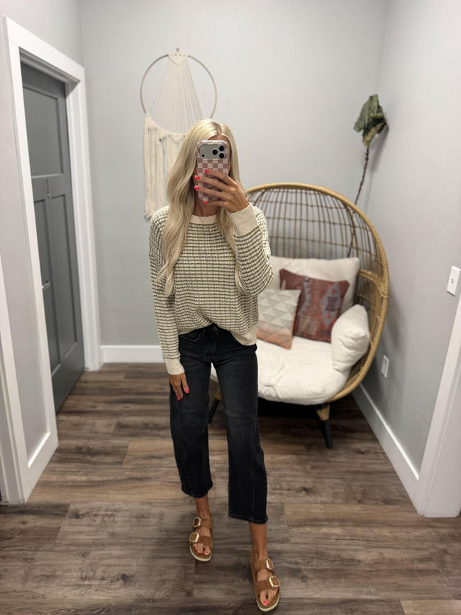 KATHY OLIVE TEXTURE PATTERN SWEATER TOP