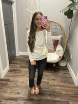 TIED TOGETHER CREAM TEXTURE LONG SLEEVE BLOUSE