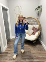 ELLIE COBALT BLUE RUFFLE DETAIL CARDIGAN TOP