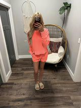 BRITT NEON CORAL RIBBED SHORTS