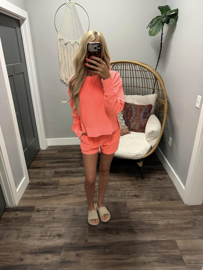 BRITT NEON CORAL RIBBED SWEATSHIRT TOP