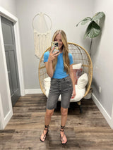 CHELSEE ELECTRIC BLUE RIBBED SHORT SLEEVE