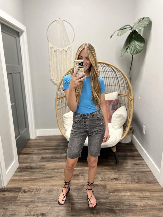 CHELSEE ELECTRIC BLUE RIBBED SHORT SLEEVE