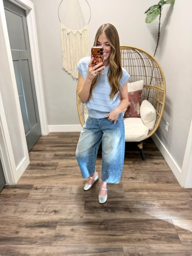 SIERRA ICE BLUE PANEL KNIT SWEATER TOP