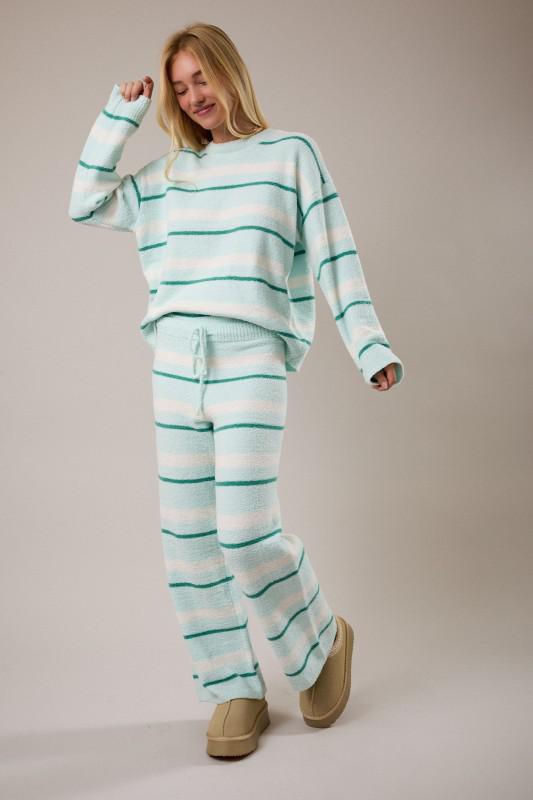 TORY MINT STRIPE COZY 2 PIECE WIDE LEG SET