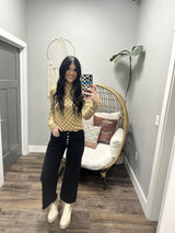 CHEYANNE SAND CHECKERBOARD MOCK NECK RIBBED TOP