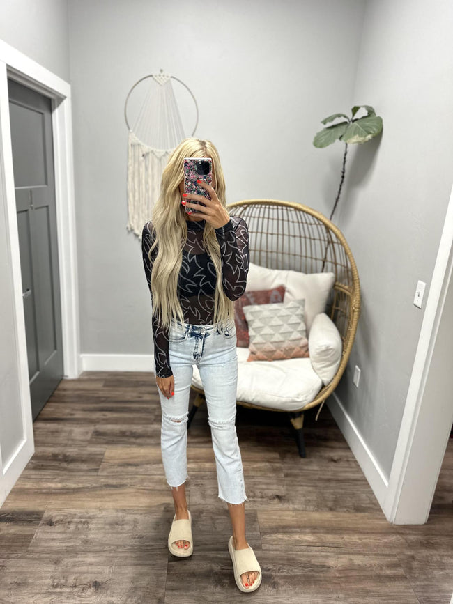 BLACK WESTERN STITCH LONG SLEEVE MESH TOP