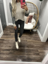 RIGHT ON SCHEDULE TAUPE TEXTURED BLOUSE