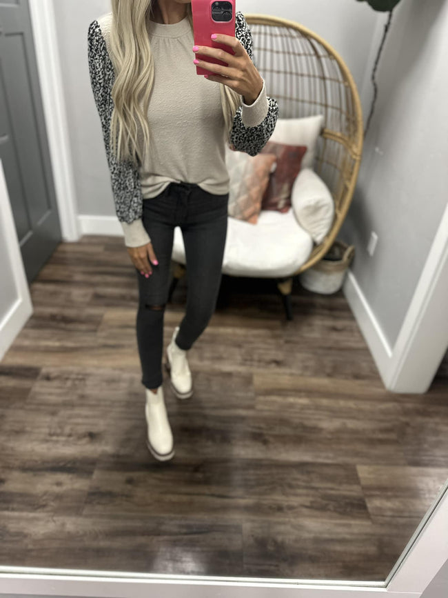 RIGHT ON SCHEDULE TAUPE TEXTURED BLOUSE