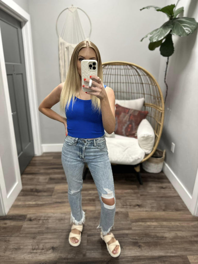 RAISED UP RIGHT ELECTRIC BLUE RIBBED TANK