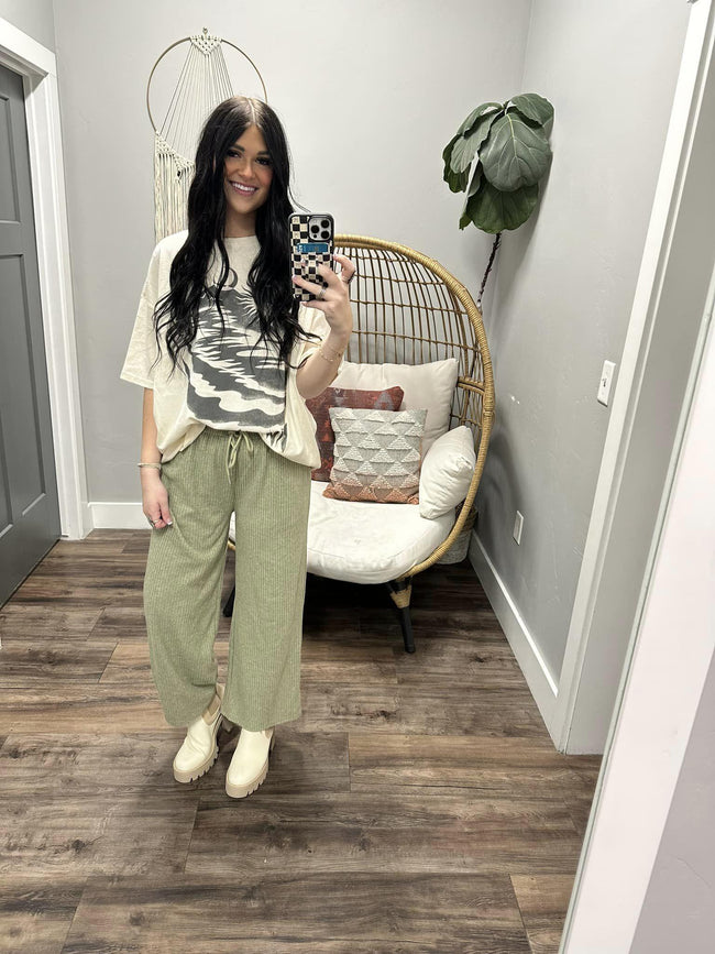 NATASHA SOFT OLIVE RIBBED PANT